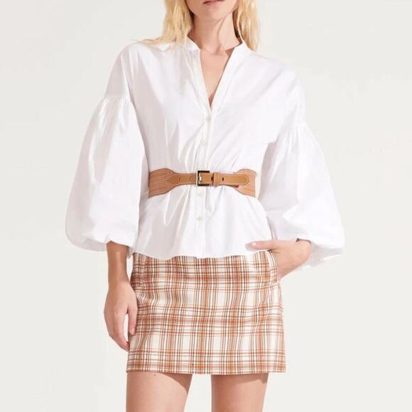 Veronica Beard Roman Plaid Mini Skirt Orange Ivory Preppy Academia SZ 8 - Picture 1 of 7